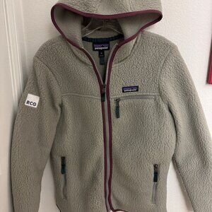 Patagonia grey with burgundy piping front zip hooded jacket